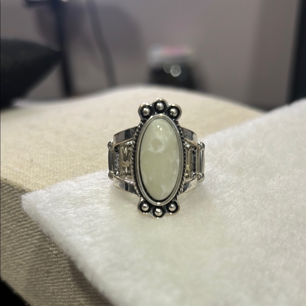 Ornate Silver and White Vintage-Inspired Ring